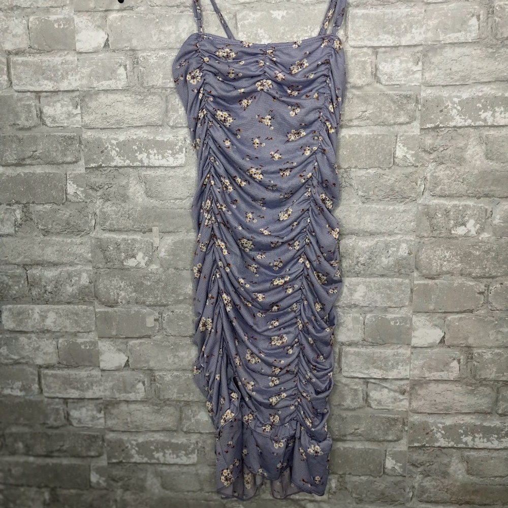Purple Floral Ruched Mini Dress – Size Small, Never Worn